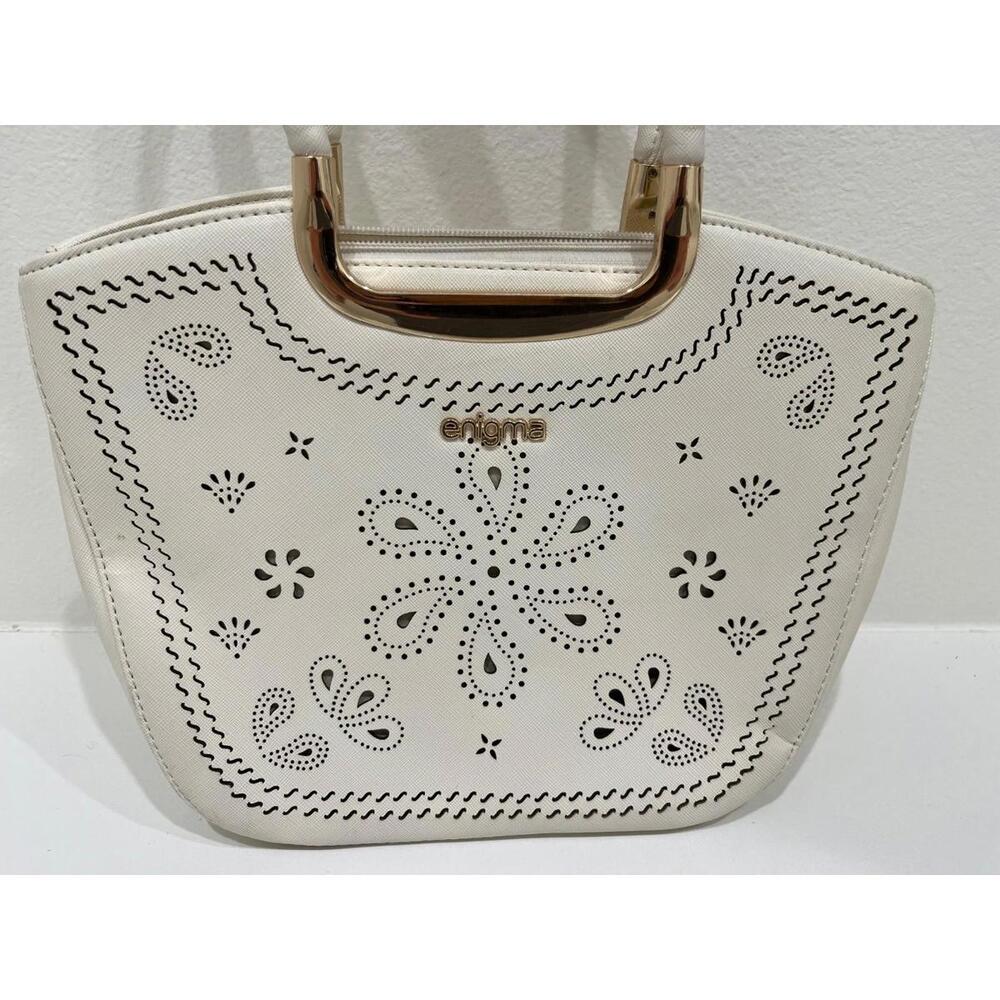 Enigma Ivory Preforated Handbag - EUC - Gold Accents
